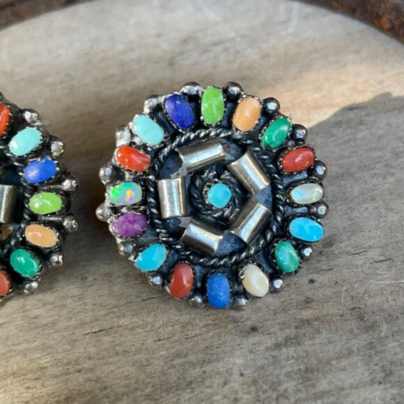 RARE Lorraine Waatsa Zuni Cluster Earrings Vintage Signed - Picture 7 of 8